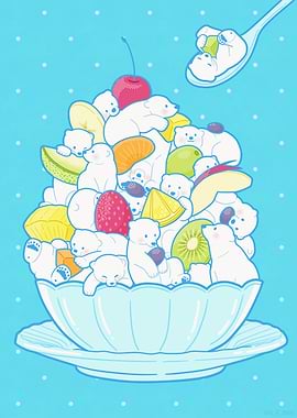 Polar Bear Fruit Parfait Illustration