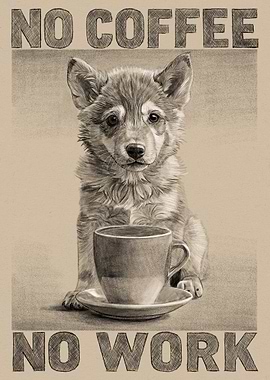 No Coffee, No Work Dog Art