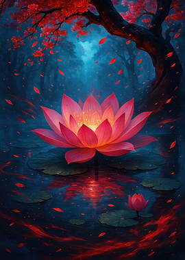 Pink Lotus Flower in Water