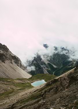 Mountain Lake Landscape with Clouds