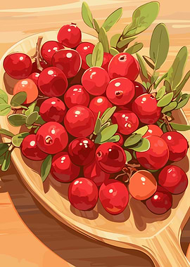 Cranberries on Wooden Spoon Illustration
