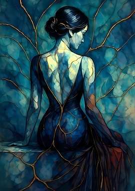 Abstract Fantasy #84 - Elegant Woman in Blue Dress Art