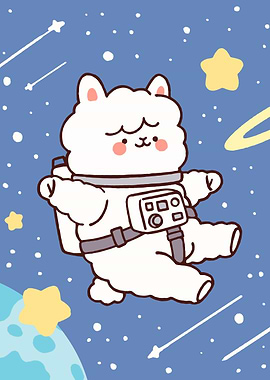 Cute Cartoon Alpaca Astronaut in Space