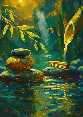 Zen Garden Waterfall Painting