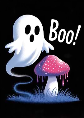 Spooky Ghost and Mushroom Illustration