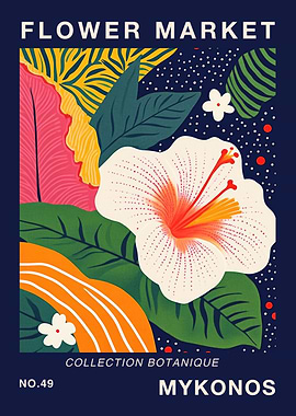 Mykonos Flower Market Travel Poster