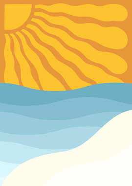Minimalist Beach Scene with Sun