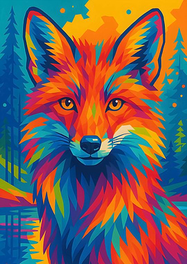 Colorful Fox Portrait in Forest