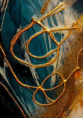 Abstract Porcelain #126 - Abstract Gold Veins on Blue Marble
