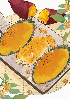 Cat loaf and sweet potatoes art