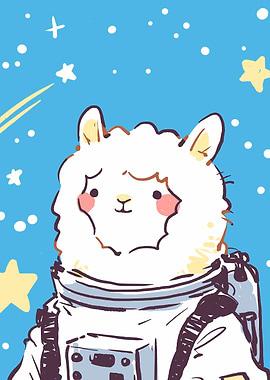Astronaut Alpaca in Space Cartoon