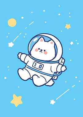 Cute Cat Astronaut in Space Cartoon