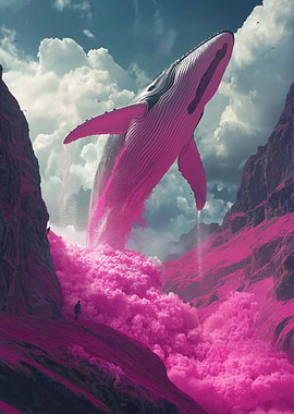 Pink Whale in Mountain Landscape