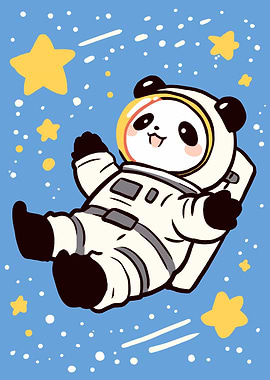 Astronaut Panda in Space Cartoon