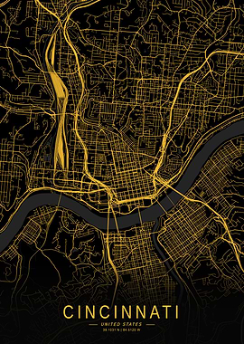 Golden Cincinnati City Map