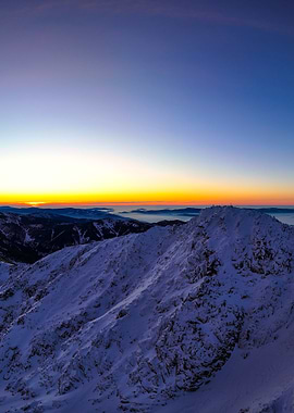 Snowy Mountain Peak at Sunrise in the Lower Tatras