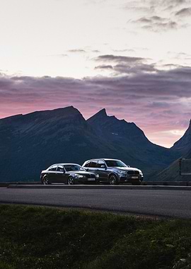 Cars with Mountain Backdrop at Dusk