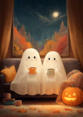 Cozy Ghosts with Coffee and Pumpkin