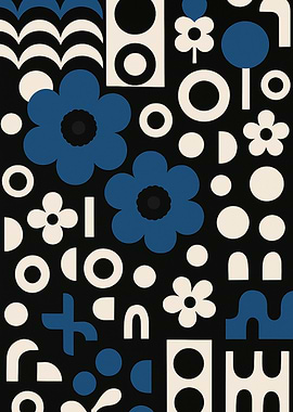 Scandinavian Floral Pattern in Blue and White