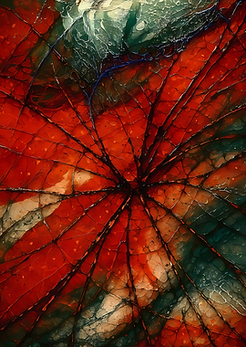 Abstract Porcelain #71 - Abstract Red and Green Leaf Art