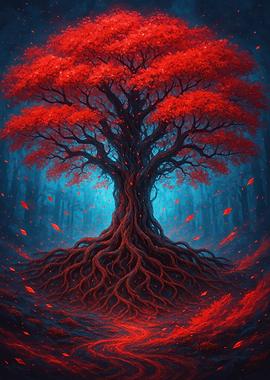 Red Tree in Blue Forest