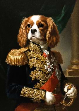 Dog Portrait Cavalier in Military Uniform
