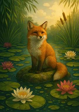 Fox in Lily Pond