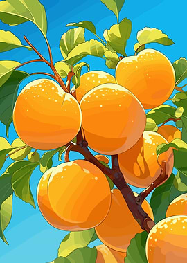 Apricot Tree Branch with Ripe Fruits