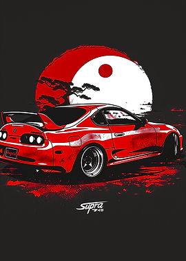 Red Toyota Supra with Japanese Sunset