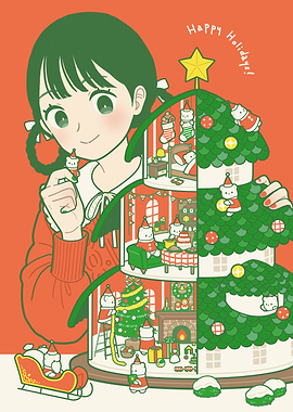 Festive Holiday Dollhouse with Girl