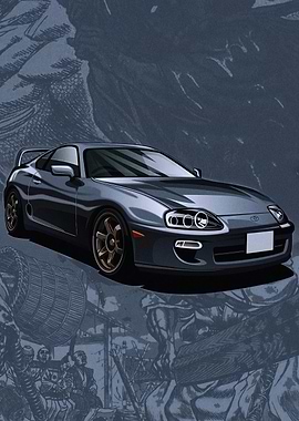 Toyota Supra with Manga Background