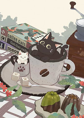 Cats in Coffee Cups Illustration