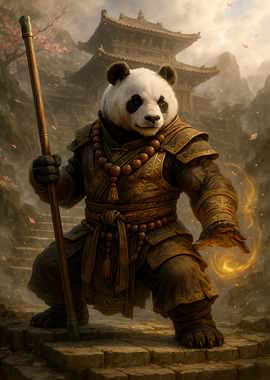 Panda Warrior Monk with Staff