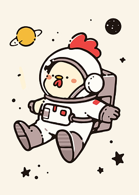 Astronaut Chicken in Space Cartoon