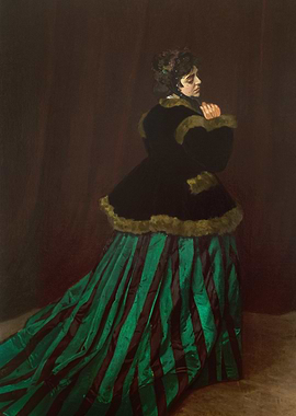 Elegant Woman in Striped Gown Painting