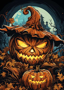 Halloween Pumpkins with Witch Hat