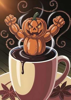 Halloween Pumpkin in Hot Chocolate Cup