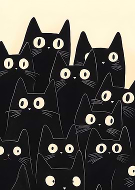 Cartoon Black Cats Illustration