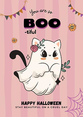 Cute Halloween Ghost Cat Illustration