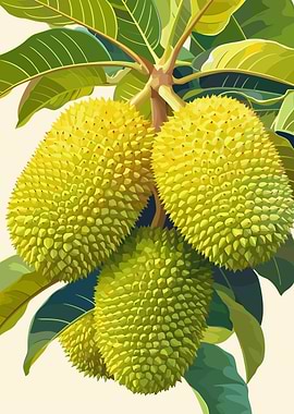 Jackfruit on the tree illustration