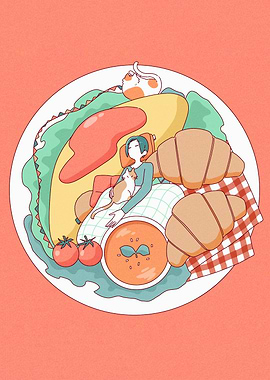 Food Plate Dreamscape with Sleeping Figure