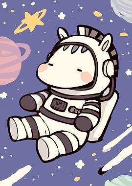 Zebra Astronaut in Space Cartoon