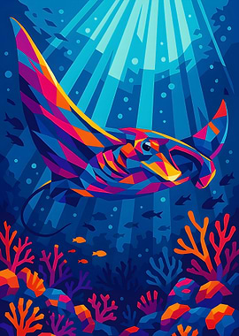 Colorful Geometric Manta Ray Illustration
