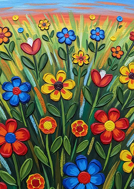Colorful Flower Field Painting