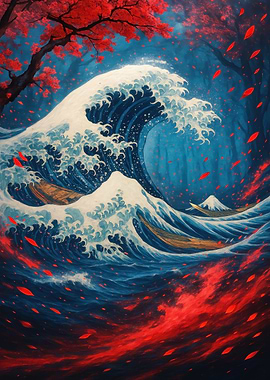 Great Wave with Cherry Blossoms
