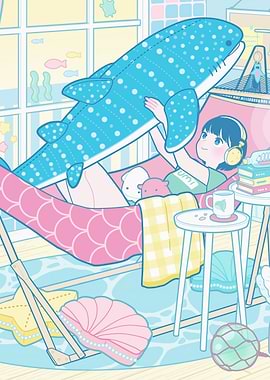 Girl with Whale Shark Plush in Hammock