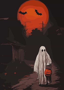 Halloween Ghost with Pumpkin Pail