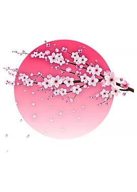 Cherry Blossom Branch with Pink Circle