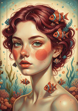 Woman with Clownfish in Hair Portrait