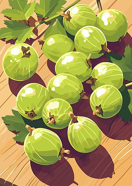 Gooseberries on Wooden Surface Illustration